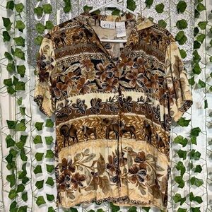 CL Women's Nature-Inspired Button Down Shirt - Brown and Cream